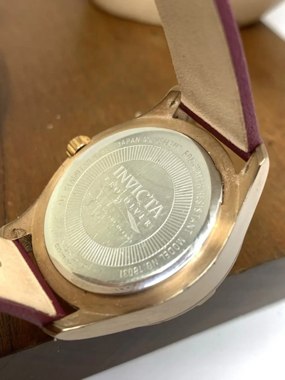 Invicta Women's Watch 18031 Pro Diver Quartz Rose Gold Leather Strap 32mm